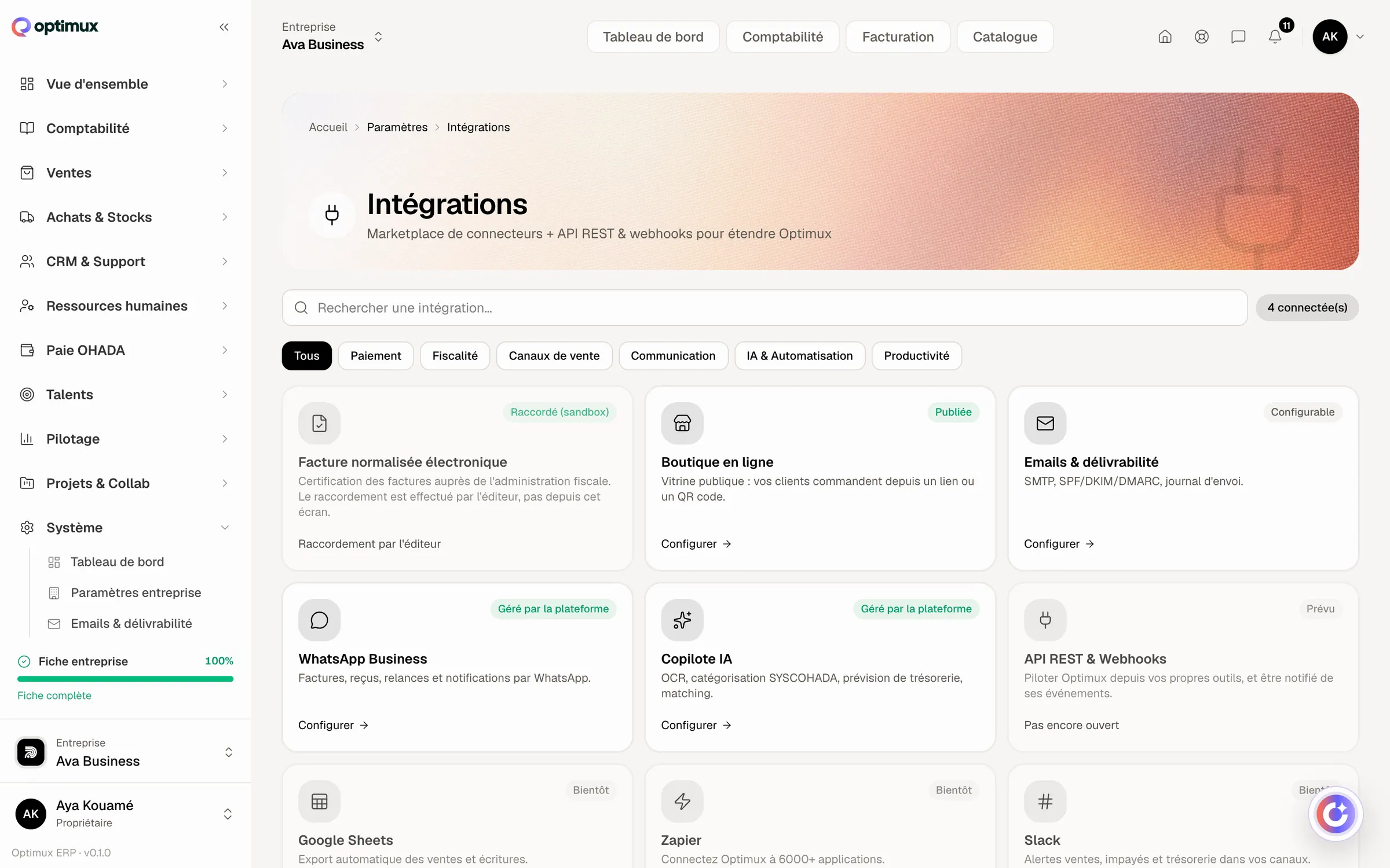 Connexions : Intégrations
